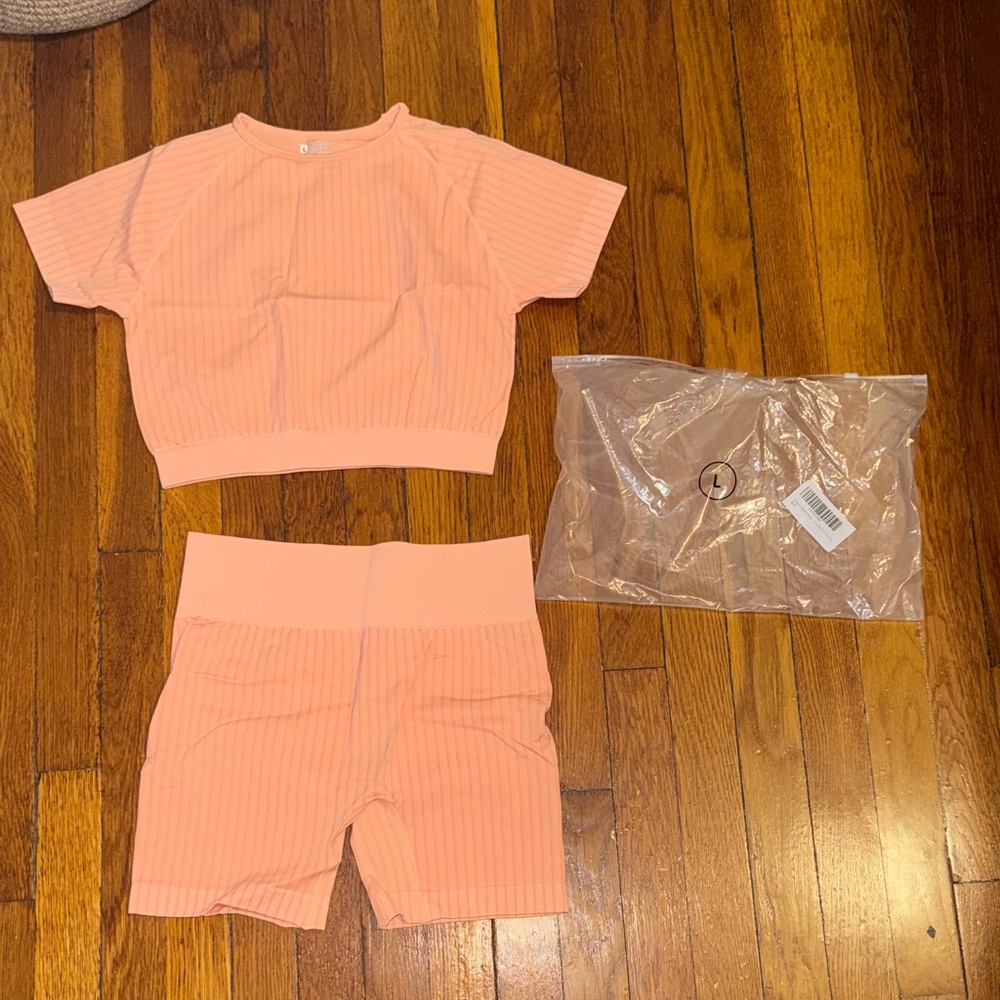 Peach  Ribbed Two-Piece Set - Picture 2 of 6